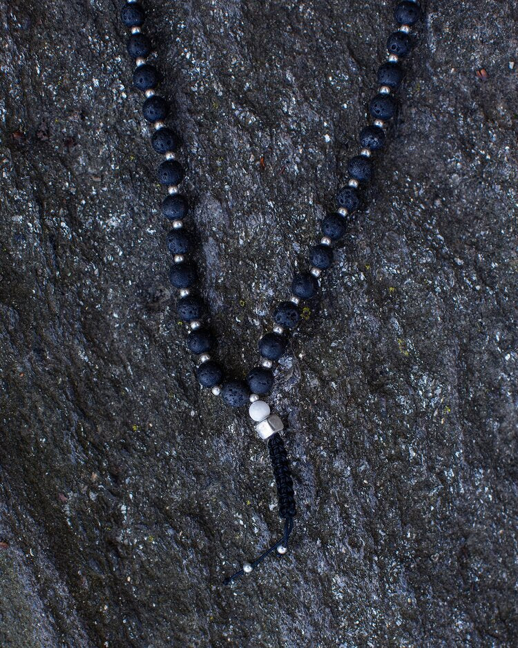 Mala Necklace Black Lava Sterling Silver beads – Nicolasambrosio